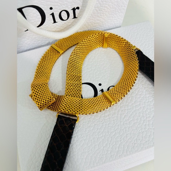Christian Dior Vintage Women’s Belt Small, Gold Mesh & Brown Leather Disigner. - Picture 1 of 8